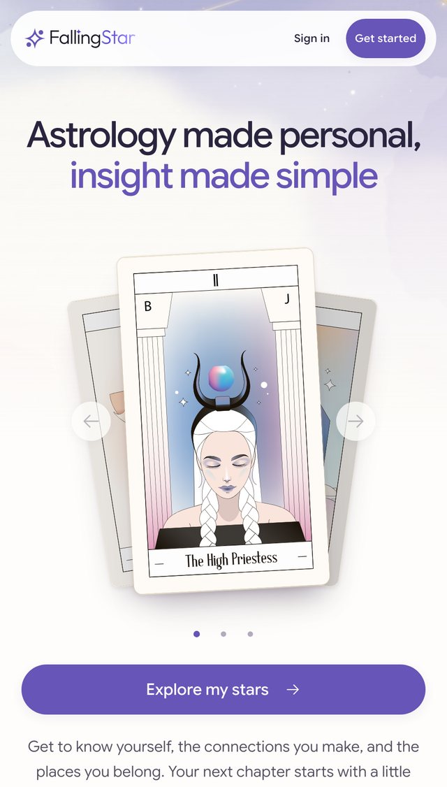 FallingStar homepage on a phone